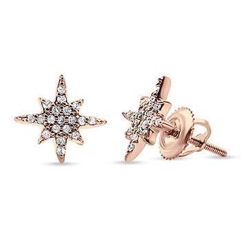14k Solid Rose Gold Diamond Tiny Starburst Earring Wholesale